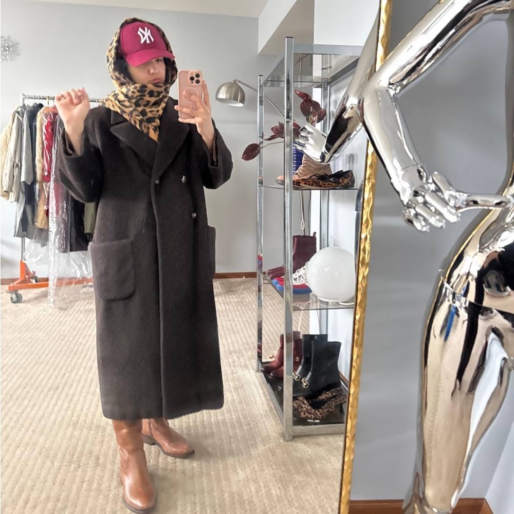 Vintage brown brushed wool maxi coat size L vintage 16 maxi double breasted coat